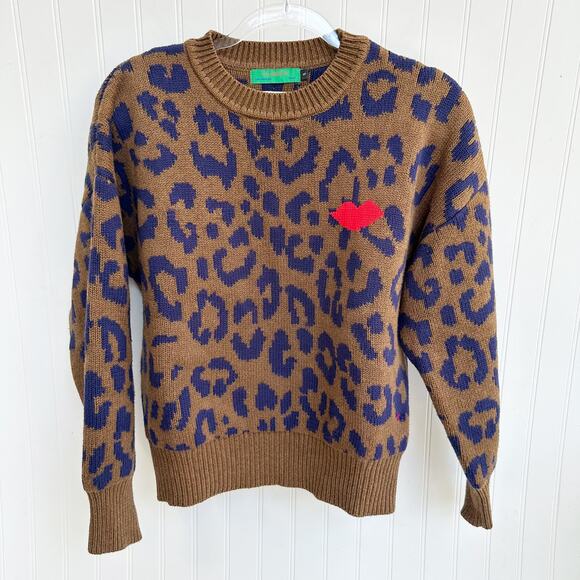 Clare V Sweaters - Clare V. Pablo Cat Sweater Brown Animal Print Knit Pullover Leopard Small